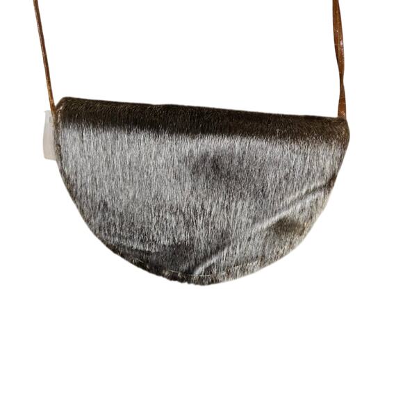 Moosehide and Sealskin Crossbody Bag Half Moon Brown Gray Fur Leather - Picture 4 of 9